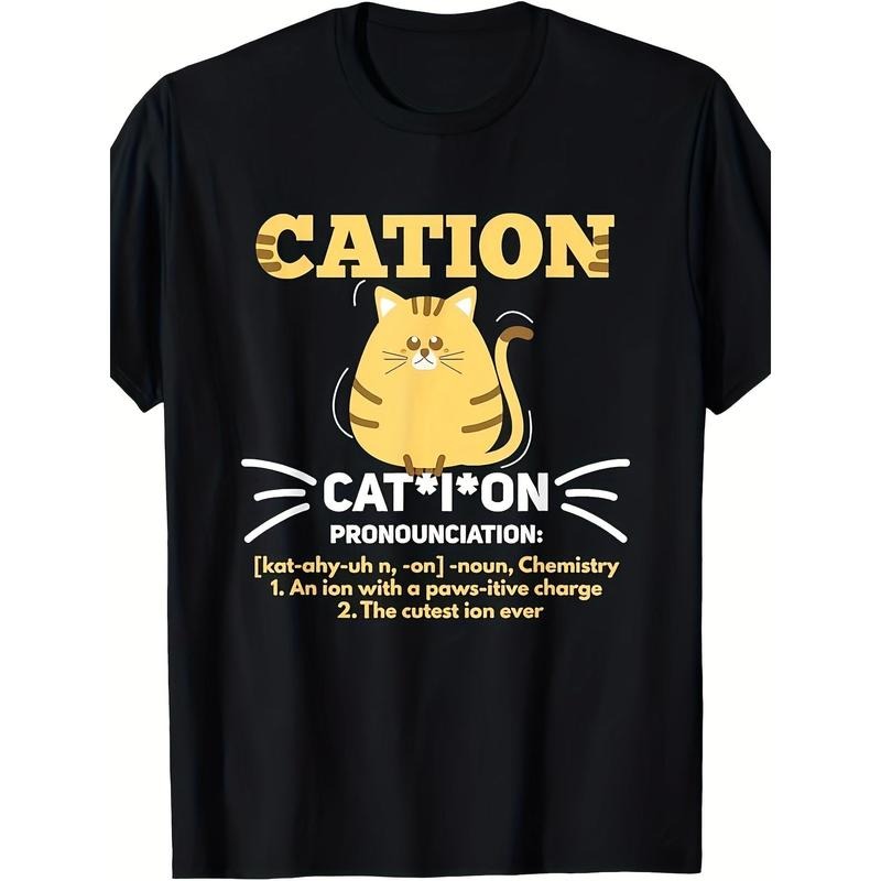 Cation Funny Science Cat Ion Kitten Lover Pun T-Shirt100% Cotton 220g made in usa