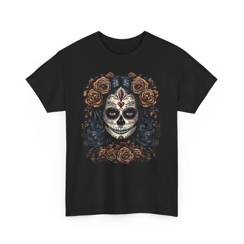 Catrina Día de los Muertos Shirt Skeleton Brown Flowers Day of the Dead Sugar Skull Women Unisex T Shirt Summerween Halloween Tshirt