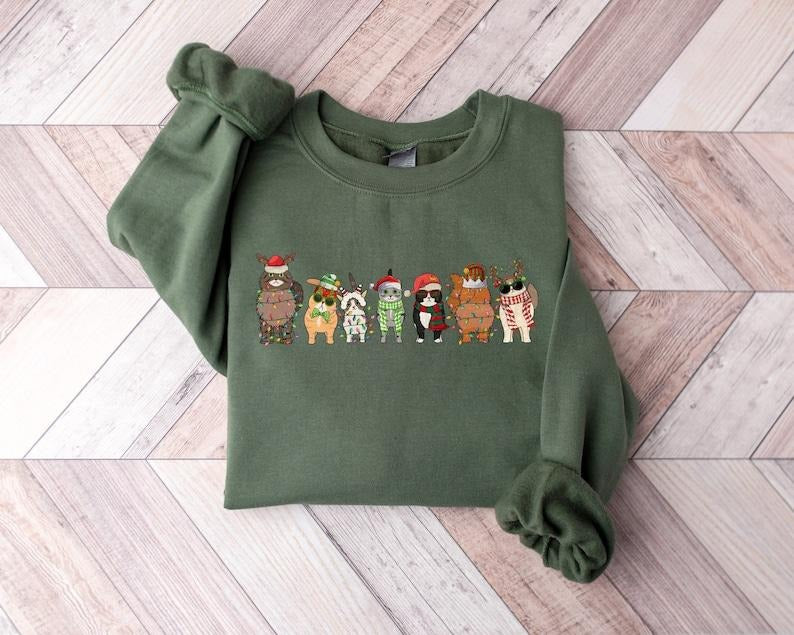 Cats Christmas Sweatshirt, Meowy Christmas Shirt, Cat Lovers Xmas Sweater, Christmas Cat Owner Sweatshirt, Christmas Gifts, Cat Sweater Collar Fabric