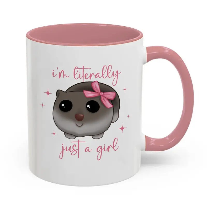 Ceramic Mug, I am just a girl pink and white, Cute Feminine Coffee Cup, Gift for Her, 11oz 15oz Teacup, Mother's Day, Birthday Present