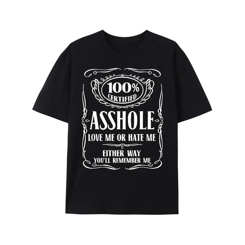 Certified Asshole Text Vintage Washed Graphic Short Sleeve T-Shirt Made in USA