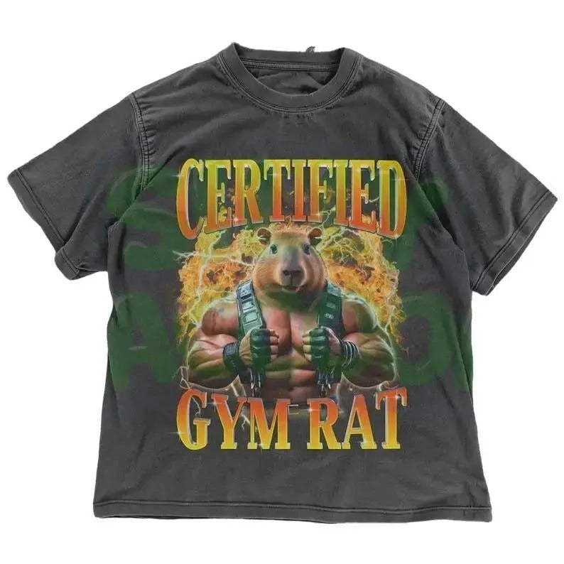 Certified Gym Rat Sarcastic Tee | Funny Capybara Shirt | Workout Meme T-Shirt | Ironic Weightlifting Tee | Humorous Fitness Apparel