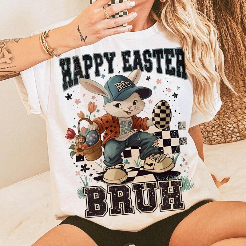 Checkered Happy Easter Bruh Shirt, Happy Easter Shirt, Retro Easter Shirt, Kids Easter Shirt, Easter Day Shirt