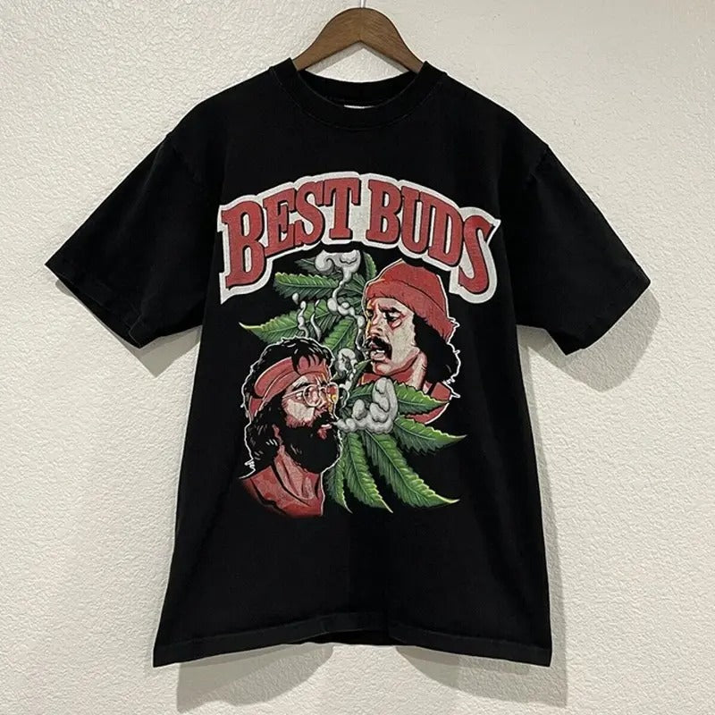Cheech Chong Shirt Adult Black Best Buds Mens Women Casual Crewneck Tshirt