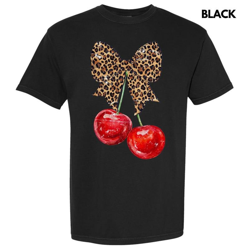 Cheetah Bow Cherries Comfort Colors T-Shirt 'NLB'