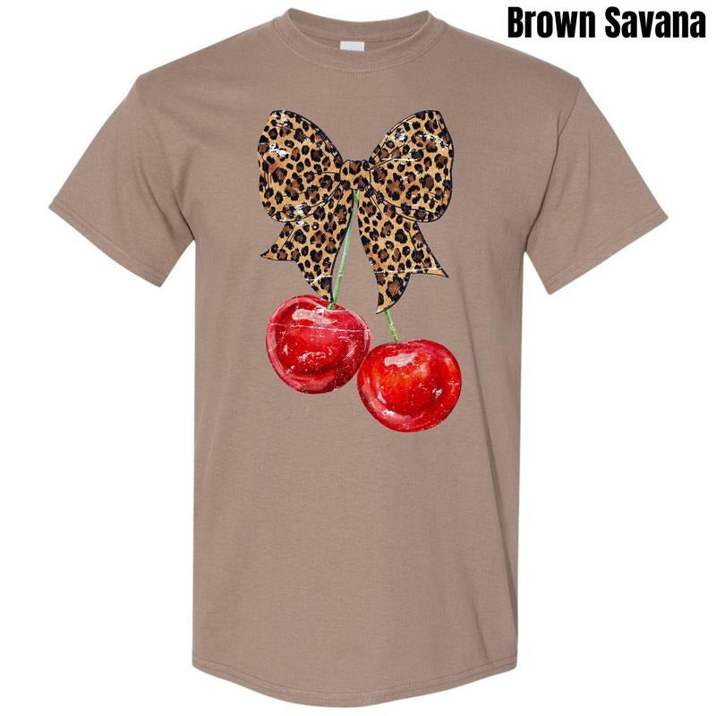 Cheetah Bow Cherries Gildan Short Sleeve T-Shirt 'NLB'