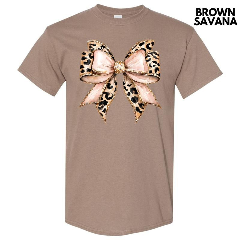 Cheetah Faux Glitter Bow Gildan Short Sleeve T-Shirt 'NLB'