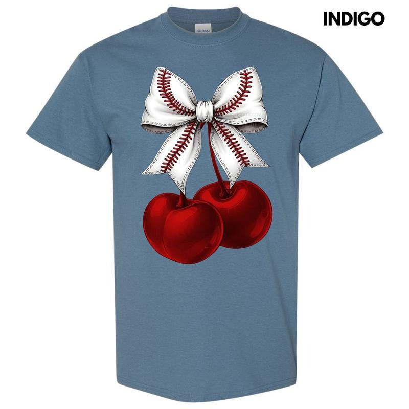 Cherries Baseball Bow Gildan Short Sleeve T-Shirt