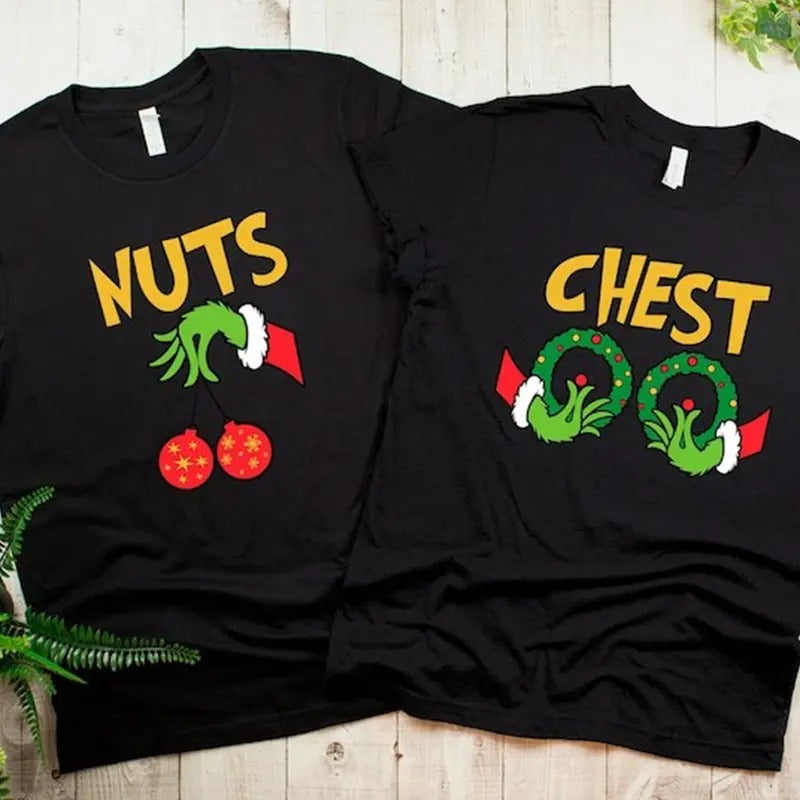 Chest And Nuts Couples Christmas T-Shirt, Funny Christmas Shirt, Couples Christmas Sweatshirts, Christmas Humor, Holiday Tee, Funny Saying
