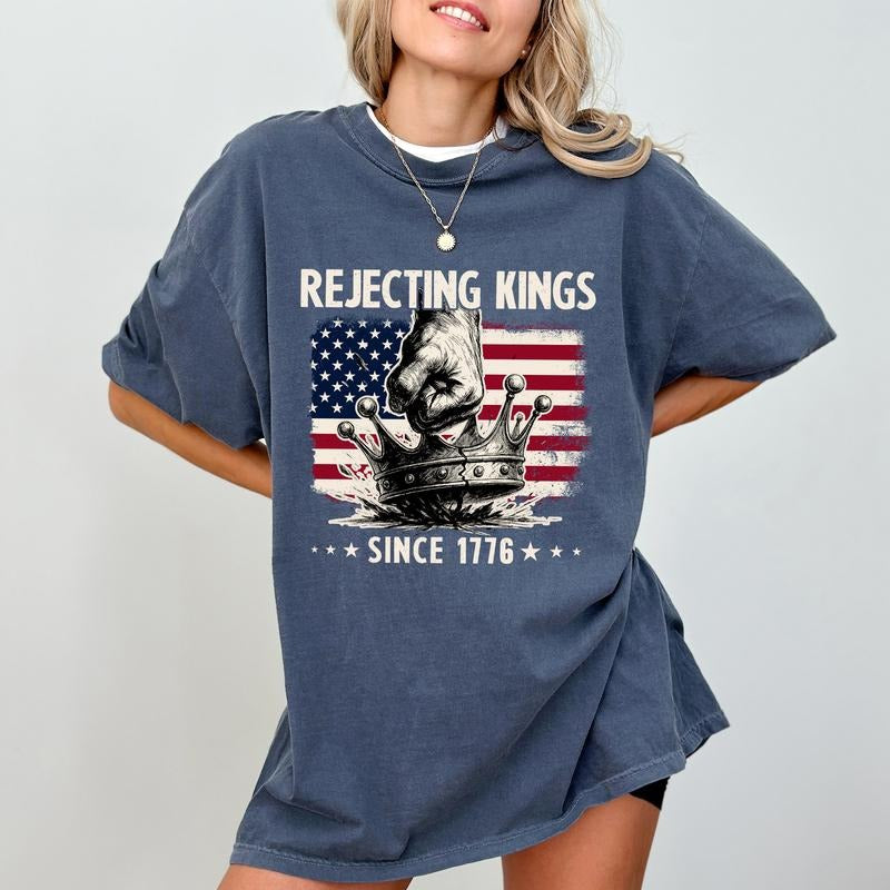 ChicCotton Rejecting Kings Since 1776 Comfort Colors Shirt, No Kings In America T-shirt, Anti MAGA Graphic Tee, Resist Clothing, Activism Outfits