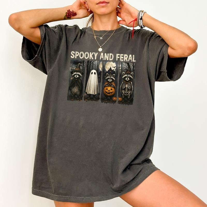 ChicCotton Spooky And Feral Comfort Colors Shirt, Halloween Raccoon T-shirt, Creepy Raccoon Graphic Tee, Spooky Vibes Clothing, Cute Ghost Outfits