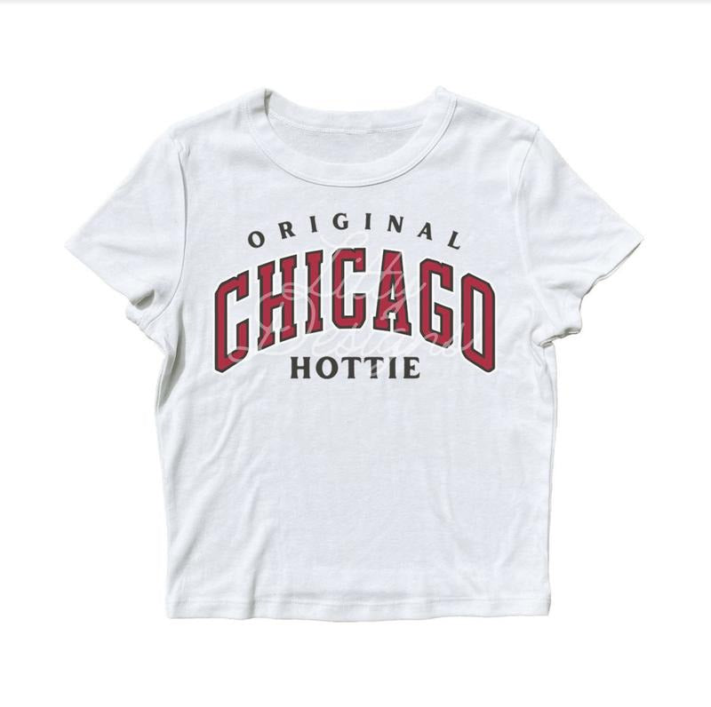 Chicago Hottie CropTop, 2 Color Options, Cute Baby Tee, Chicago Hottie Shirts for Women Casual Fit, Chicagohottyshirts chicagohottiemerch Jeans Shortsleeve Cotton Womenswear