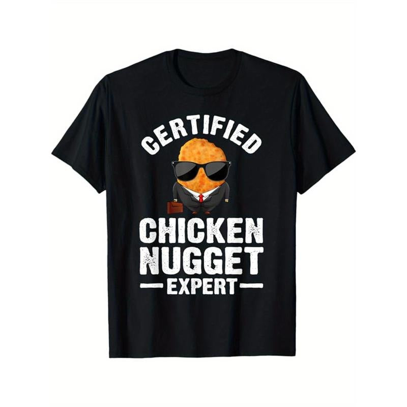 Chicken Nuggets Print Men's Cotton Round Neck Print Tee, Short-Sleeve Comfy T-Shirt, Loose Casual Top, Men's Clothing As Gifts made in usa