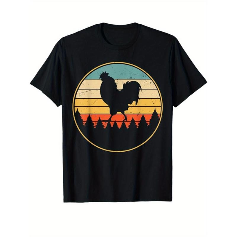 Chicken Print Men's Cotton T-shirt, Casual Short Sleeve Crew Neck T-shirt, Men's Tee For Outdoor made in usastyle{n002}5