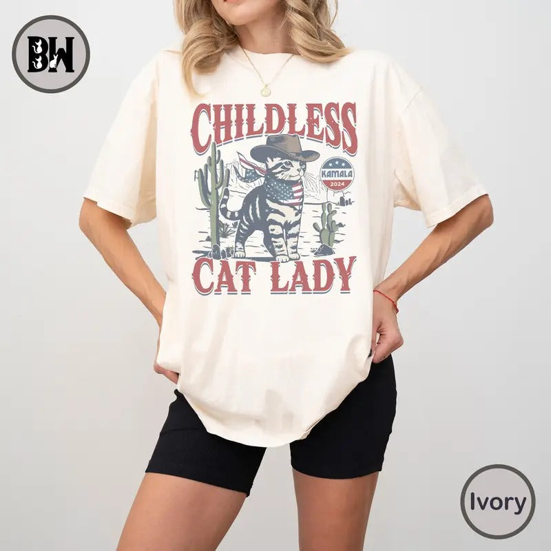 Childless Cat Lady For Kamala, Childless Cat Ladies Is Voting, Coconut Tree, Vote Blue Shirt, 2024 Election Voting Shirt