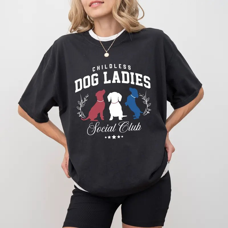 Childless Dog Ladies Social Cub Comfort Colors Shirt, Dog Ladies Graphic Tee, 2024 Dog Mama Unhinged Shirt, Dog Mom Shirt, Support Women Tee, Dog Lover Shirt, Comfy Graphic Tee, Women's Top, Womenswear, Cotton Fabric Relaxed Fit Style