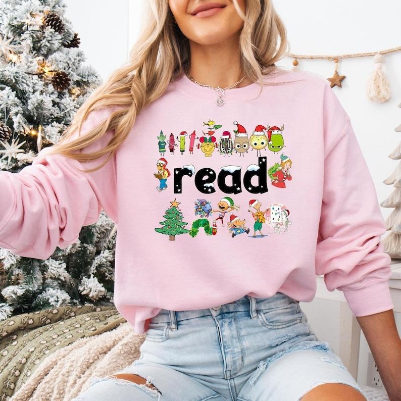 Children's Books Christmas Sweatshirt, Cookie Mouse Christmas T-shirt, Ms Frizzle Teacher Tee, Book Lover Gifts, Bookish Christmas Hoodie