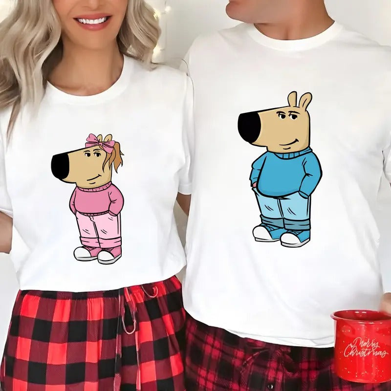 Chill Guys Couple Shirt, Funny Meme Matching Graphic Tee, Dog Meme Matching T-shirt, Funny Gift For Him, Gift For Her, Anniversary Gifts