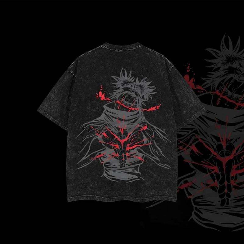 Choso Kamo Mineral Wash T-Shirt, JJK Merch Clothing Washed Cotton T-Shirt, Fun Graphics, Wardrobe Staple, For Any Season