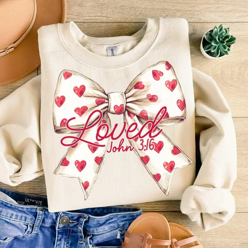 Christian Valentines Tshirt Sweatshirt, Loved John 3:16 Shirt, Valentines Day, Bible Verse, Checkered Varsity, Unisex Sweater Pullover Tee