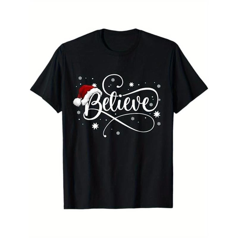 Christmas - Believe Santa Claus Believe Christmas T-Shirt, 100% Cotton, Halloween Thanksgiving Christmas Gift for Men Women Family Friends, S-XXXL, Black made in usa