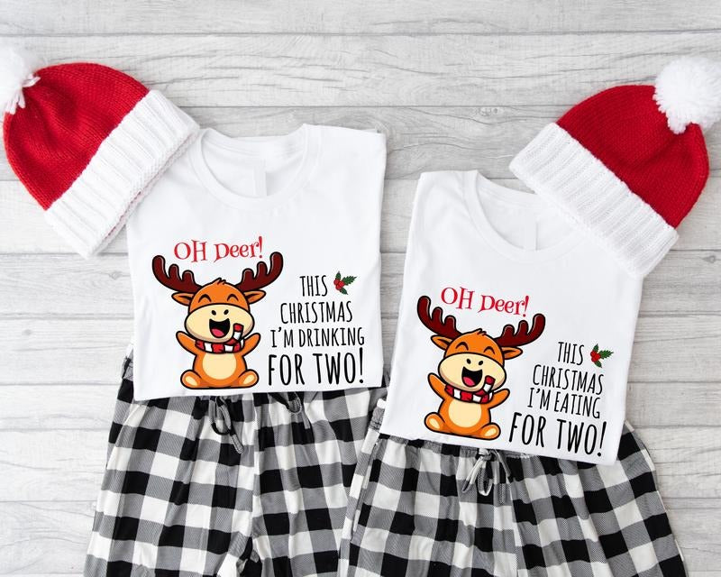 Christmas Baby Reveal Party Shirt, Oh Deer! This Christmas I'm Drinking For Two Shirt, Parents To Be Xmas Gift, I'm Eating For Two Tee, Baby Announcement.