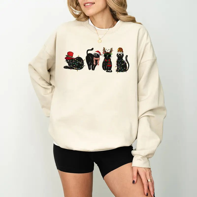 Christmas Black Cat Sweatshirt, Cute Cat Christmas Sweater, Cat Lover Gift For Christmas, Christmas Sweatshirt, Cat Mommy Shirt, Holiday Crewneck, Christmas Xmas Gift
