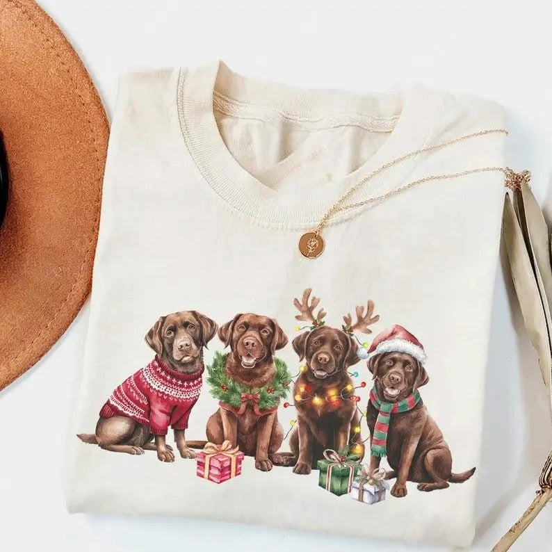 Christmas Brown Labrador Dog shirt, Chocolate Lab Shirt, Dog Mom tee, Dog Lover Gift, Funny Holiday Shirt, Cozy crewneck