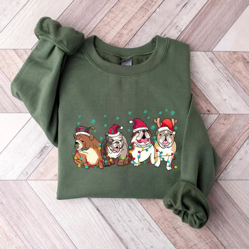 Christmas Bulldog Sweatshirt, Christmas Dog Shirt, Bulldog Tees, Dog Christmas Shirt, Bulldog Lover Tees, Dog Mom Shirt