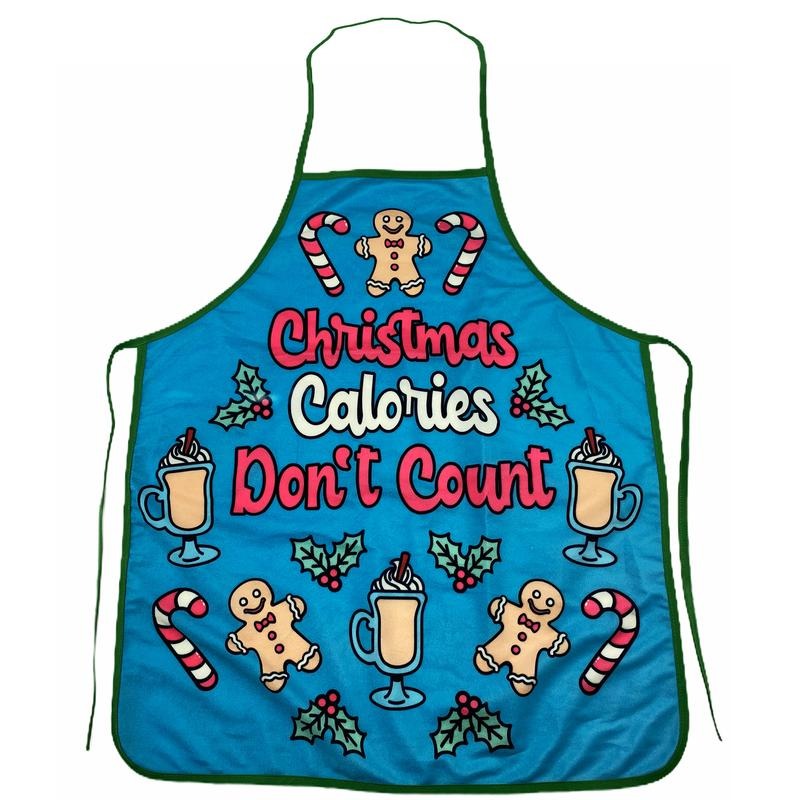 Christmas Calories Don't Count Funny Holiday Baking Graphic Novelty Kitchen Smock Funny Graphic Kitchenwear Christmas Funny Food Novelty Cookware Blue