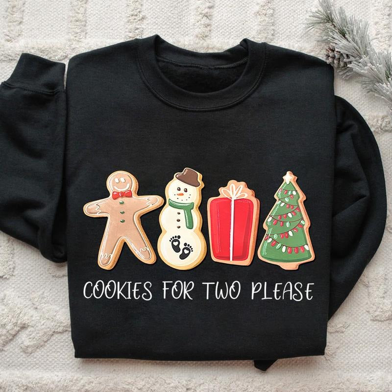 Christmas Cookies For Two Please Shirt, Pregnancy Announcement Christmas Sweatshirt, Pregnancy Reveal Christmas Sweater, Maternity Christmas T-shirt