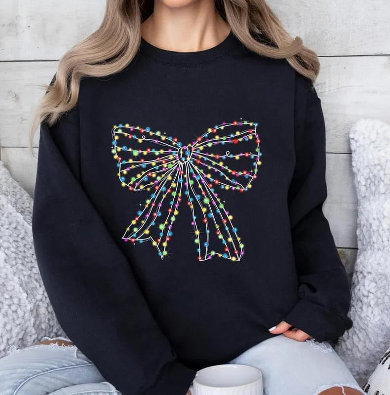 Christmas Light Coquette Bow Shirt, Christmas Season T-Shirt, New year Gift, Christmas Sweatshirt, Retro Christmas Shirt, Christmas Light