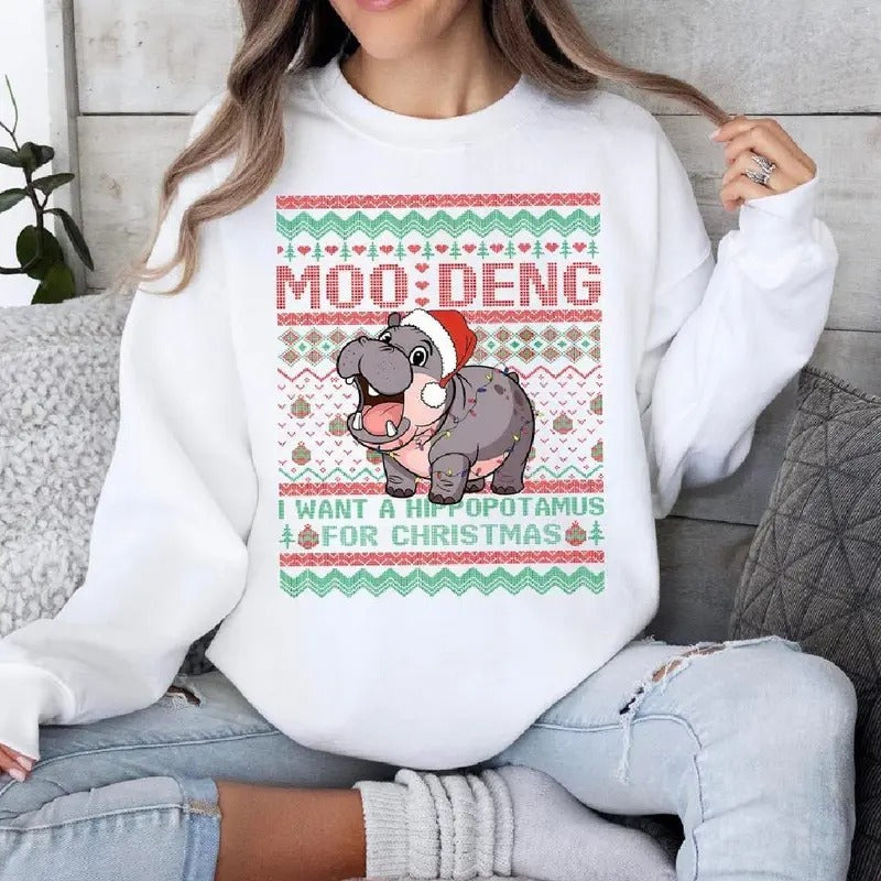 Christmas Moo Deng Shirt, I Want A Hippopotamus For Christmas Shirt, Womenswear Hoodie