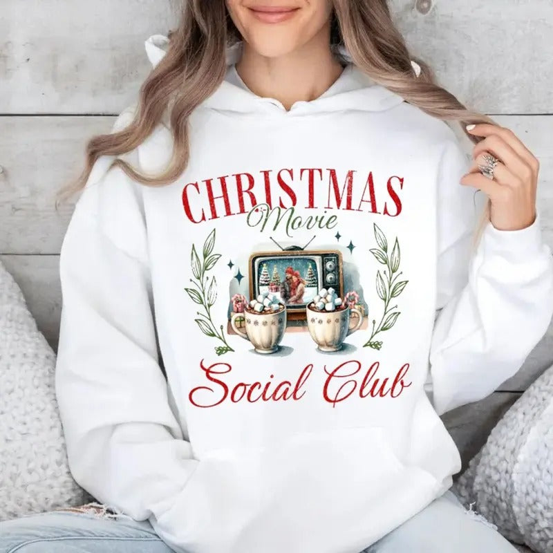 Christmas Movie Sweatshirt, Christmas Movie Social Club Shirt, Tis The Season, Merry & Bright Trendy Aesthetic Hoodie, Unisex Sweater Pullover Tee