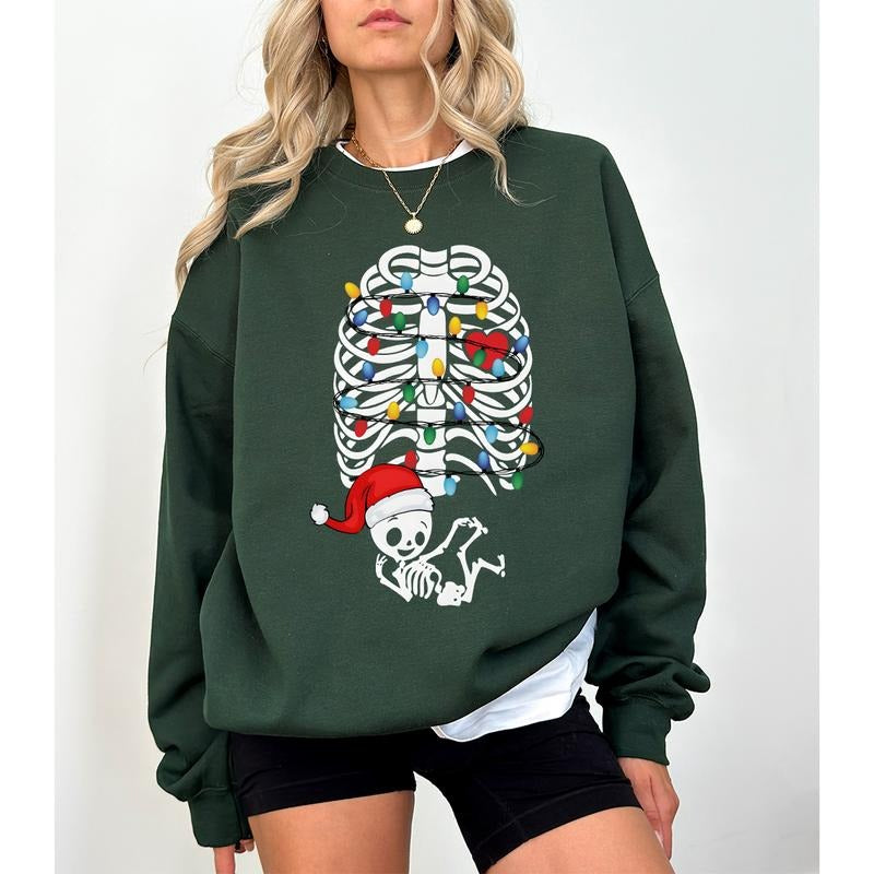 Christmas Pregnancy Announcement Sweatshirt, Maternity Christmas Sweater, Skeleton Pregnancy Reveal Expecting Mom To Be, Christmas Pregnancy Sweatshirt, Baby Announcement Christmas