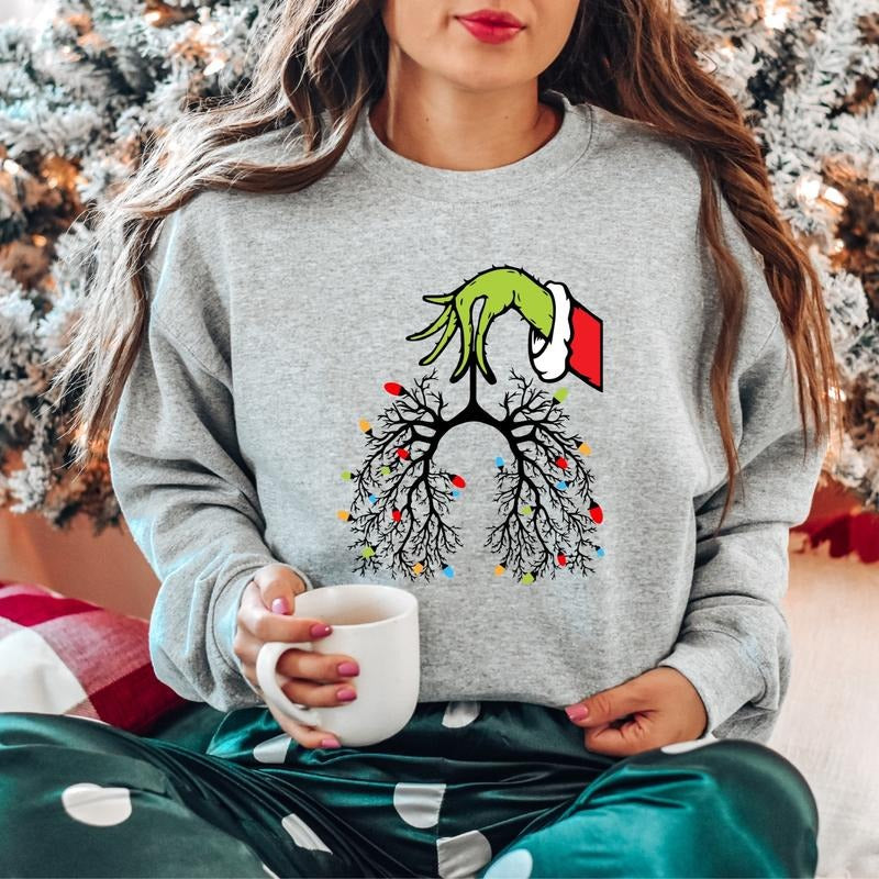 Christmas Respiratory Therapist Sweatshirt, Unisex Lung Christmas Lights Sweater, Lung Disease, Funny Nurse RT Xmas Gift Hoodie, Pulmonologist X-mas Sweater.