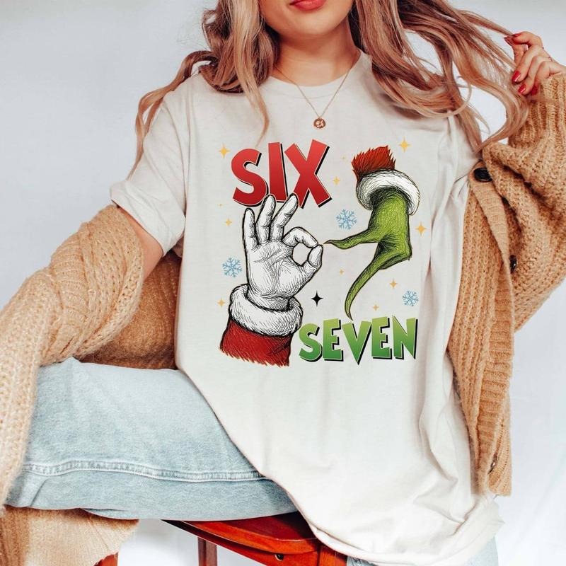 Christmas Six Seven Meme and Sant4 Hand T-Shirt, 6 7 Meme Viral Shirt, Funny Number Meme Sweatshirt, Comfort Colors Six Seven Tee