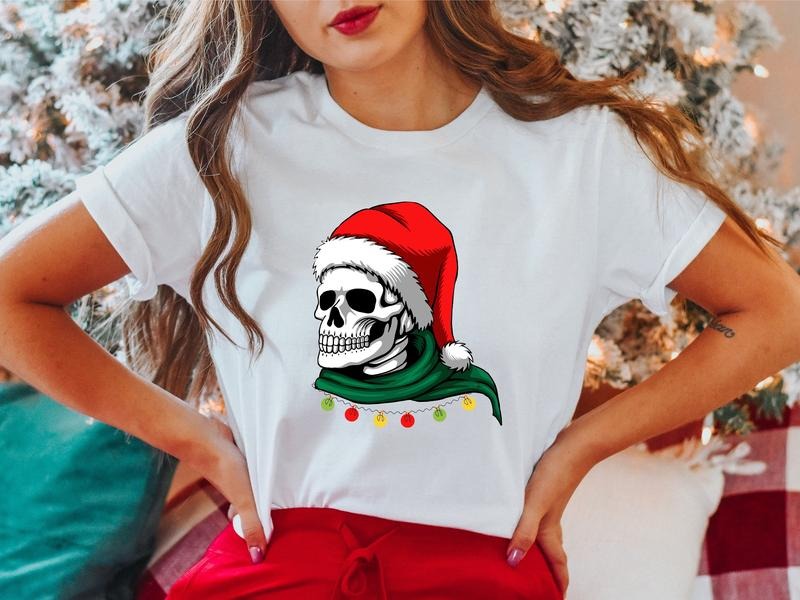 Christmas Skull Shirt, Matching Family Christmas 2023 T-Shirt, Christmas Horror Tee, Holiday Celebration Gift Tee, X-mas Party Skull Shirt.