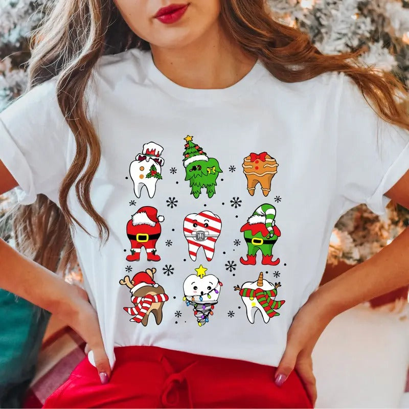 Christmas Teeth T-Shirt, Christmas Santa Tooth Shirt, Christmas Dentist Tee, Christmas Gifts Tee, Xmas Dentist Student Shirt, Christmas Dental Office T-Shirt.