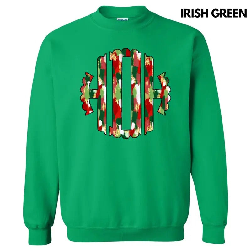 Christmas Watercolor Monogram Sweatshirt 'NLB'