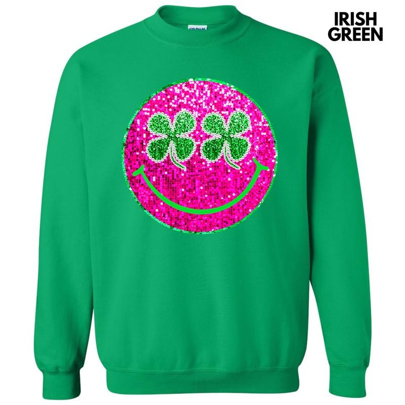 Clovers & Pink Faux Glitter Happy Face Sweatshirt 'NLB'