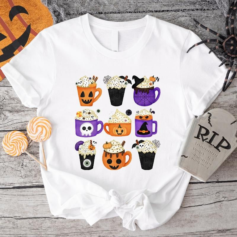 Coffee Latte Halloween Shirt, Fall Pumpkin Coffee T-Shirt, Unisex Coffee Lover Gift Tee, Spooky Season Shirt.