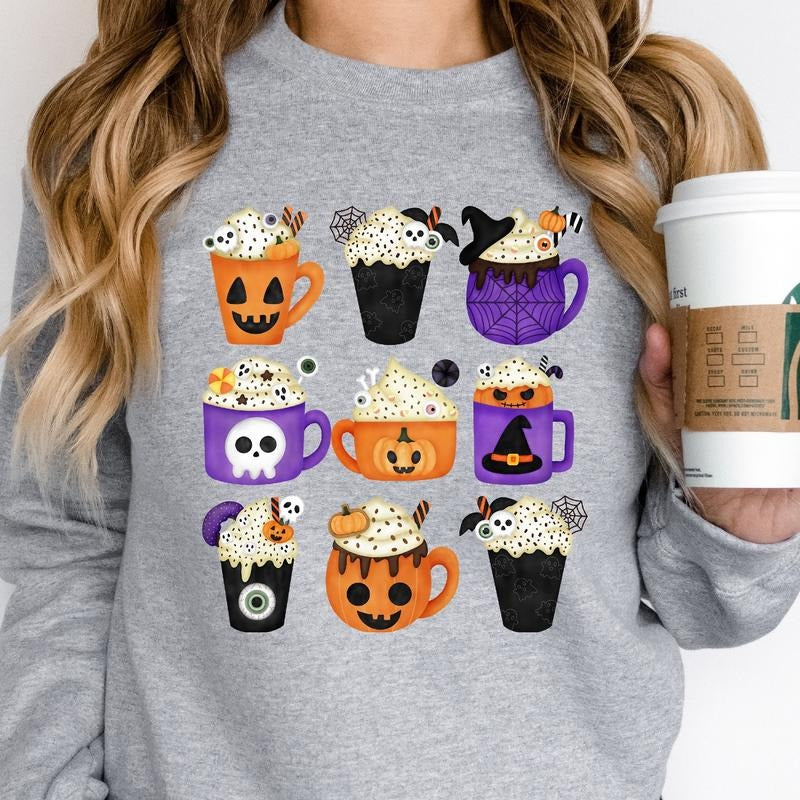 Coffee Latte Halloween Sweatshirt, Fall Pumpkin Coffee Hoodie, Unisex Coffee Lover Gift, Spooky Season Sweater.