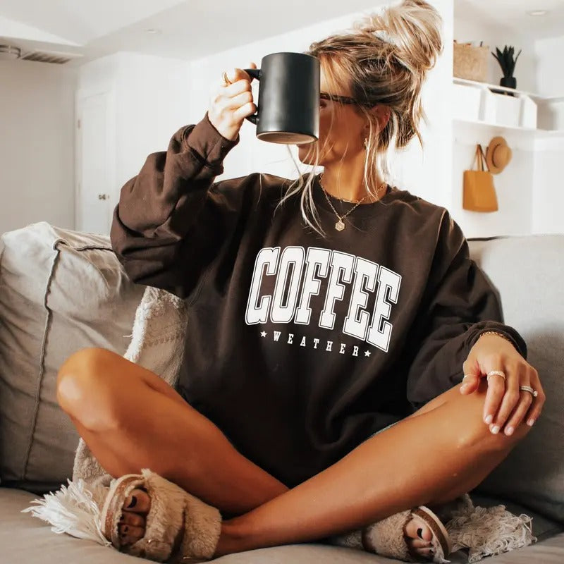 Coffee Weather Classic Style Unisex Sweatshirt, Coffee Lovers Christmas Sweatshirt, Gift for Him for Her Winter Holiday christmas sweatshirt Cotton Womenswear