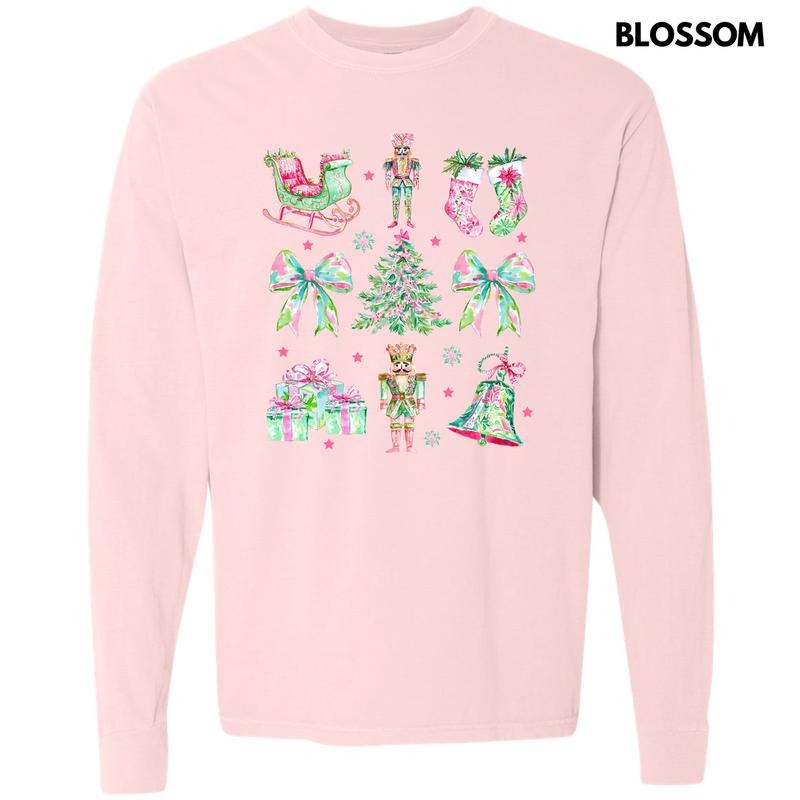 Colorful Christmas Collage Long Sleeve Comfort Colors T-Shirt 'NLB'