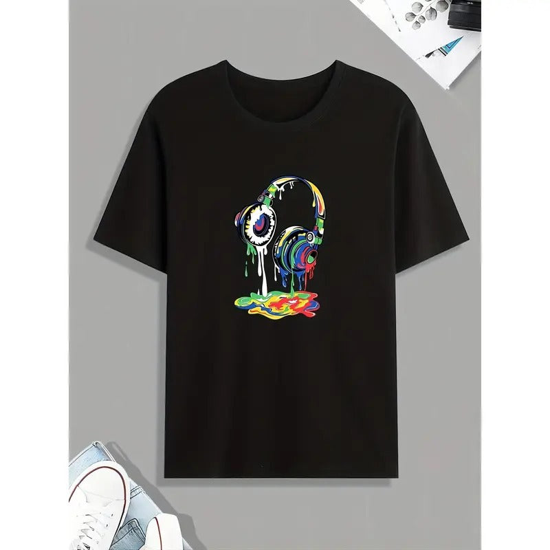 Colorful Painted Print T-shirt for Men, Perfect Gift for Summer, Spring, and Fall Menswear Top