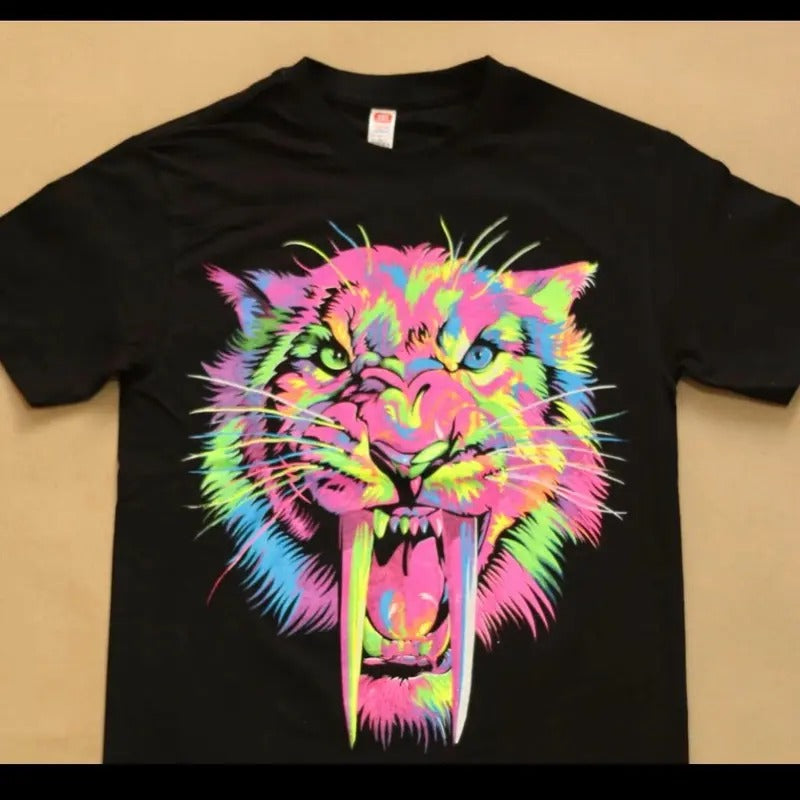 Colorful tiger t-shirt Cotton Top Casual Outfits Crewneck Menswear Shortsleeve Tigre