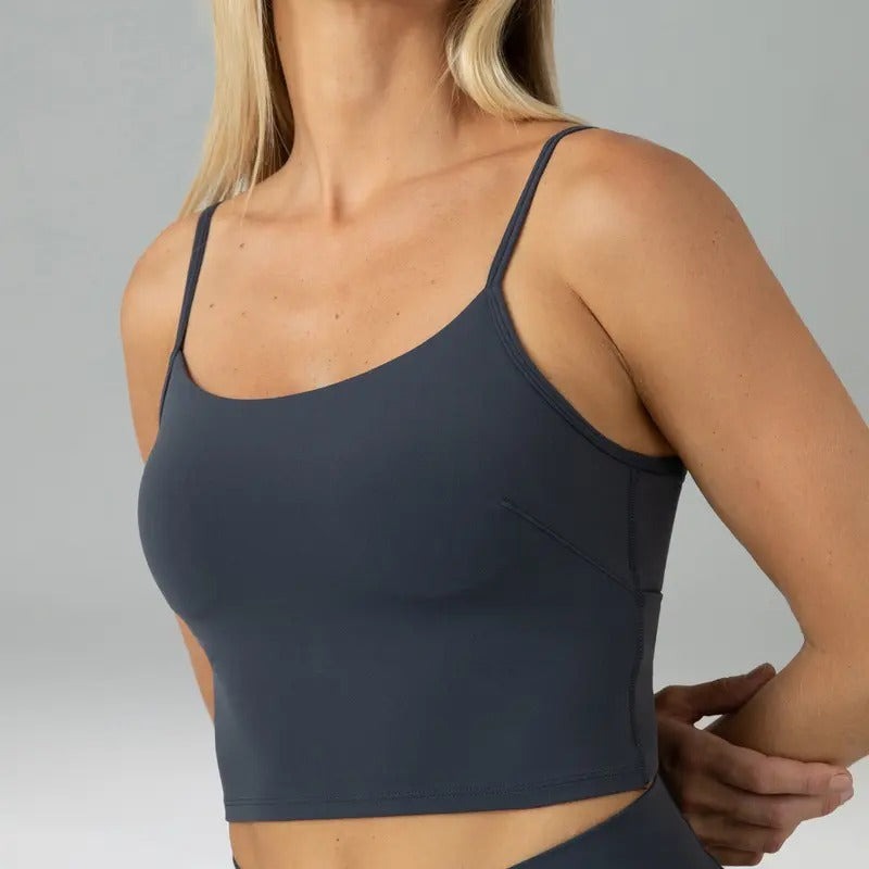 Colorfulkoala Women's Dreamlux Crop Tank Tops with Built in Bra Adjustable Workout Yoga Camisole