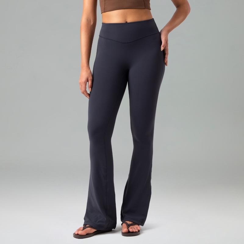 Colorfulkoala Women's No Front Seam 31.5" Mini Flare Pants High-Waisted Dreamlux Fabric Casual Wear Seamless Front