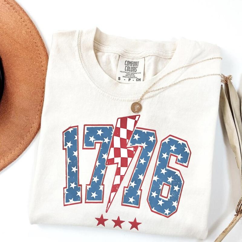 Comfort Colors 1776 Lighting, 4th of July T-Shirt, USA Tee, Summer T-Shirt, Red White and Blue, America T-shirt, Womens Fourth of July, Patriotic Tee